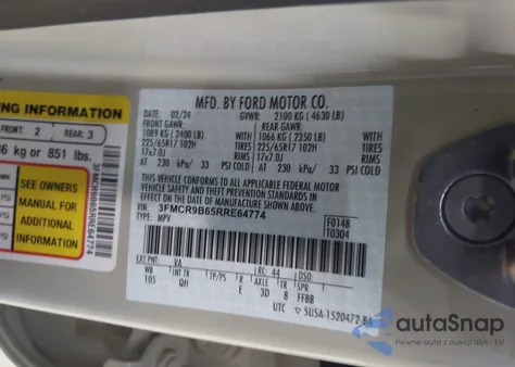 2024 Ford Bronco Sport Big Bend from USA, damaged, VIN 3FMCR9B65RRE64774